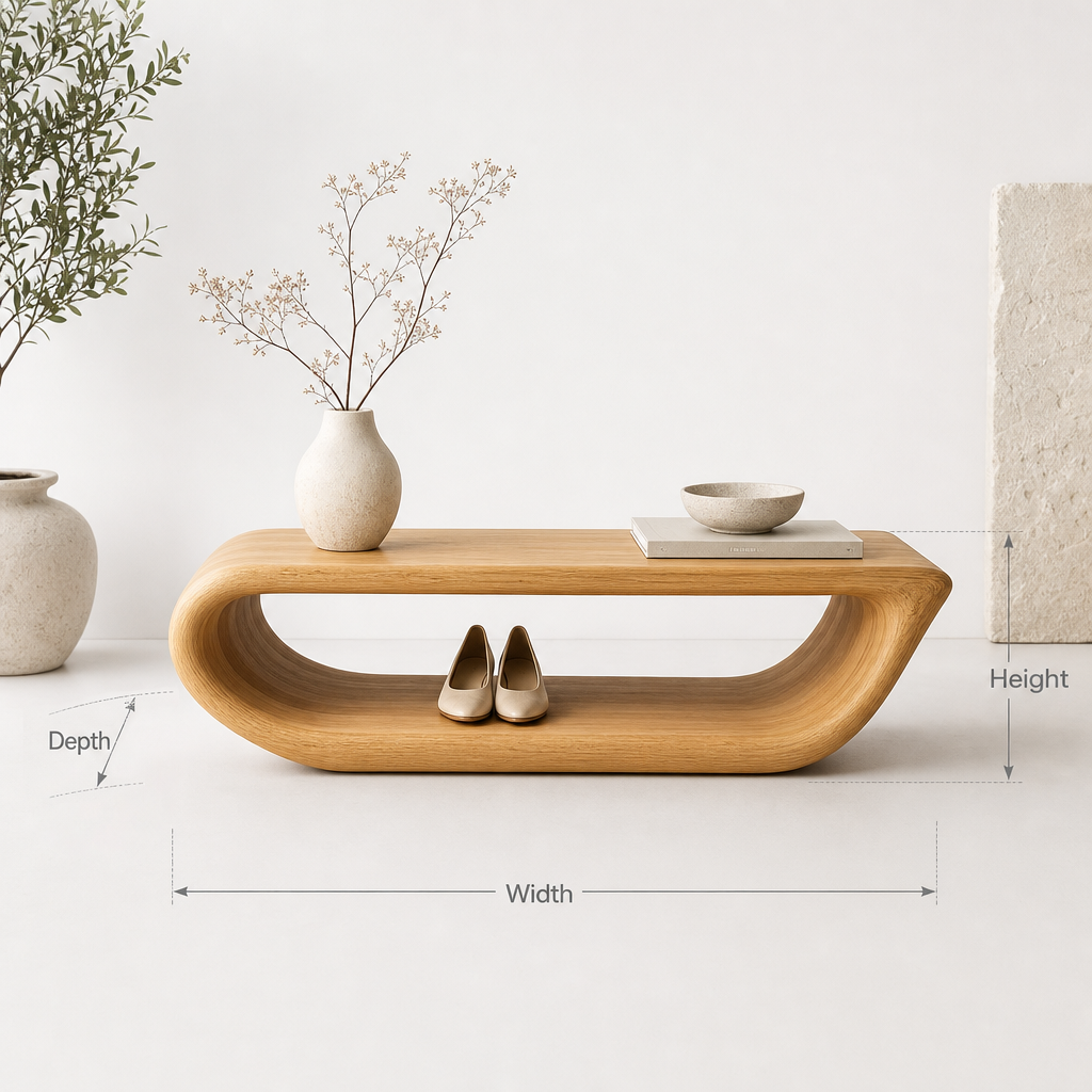 Rustikale Schuh-Holzbank im organischen Design für den Flur