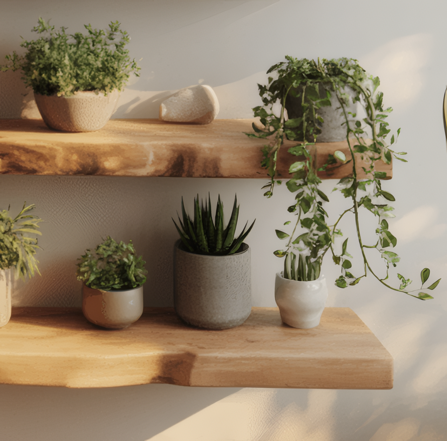 Eck-Schweberegal mit Baumkante – Maßgefertigtes Regal für Wohndeko & Einzugsgeschenk