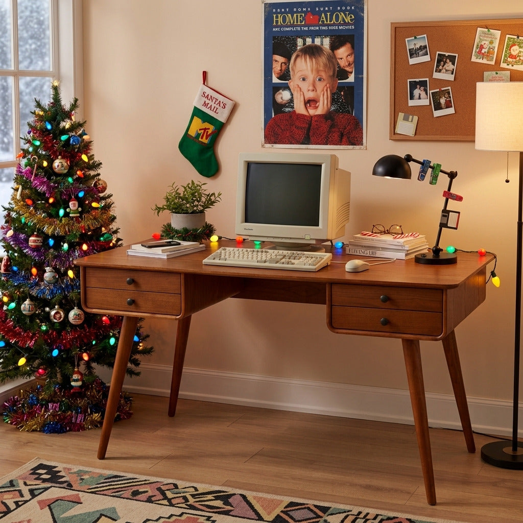 Skulpturaler Weihnachts-Schreibtisch aus Massivholz mit 4 Schubladen