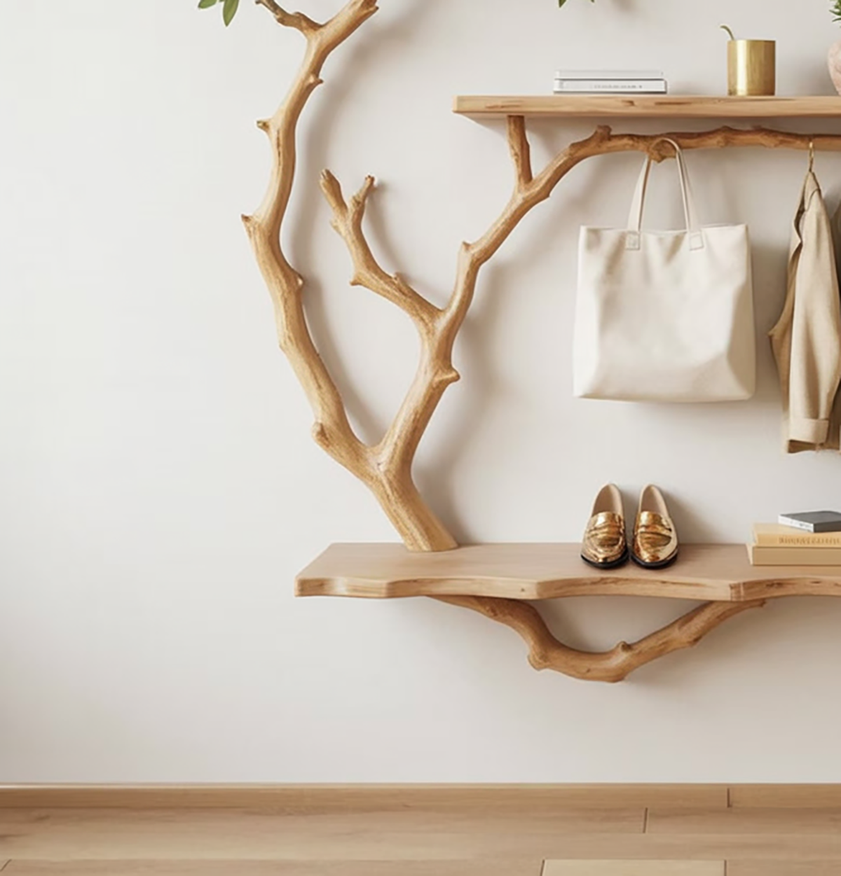 Holz-Garderobe für den Eingangsbereich in Baumform