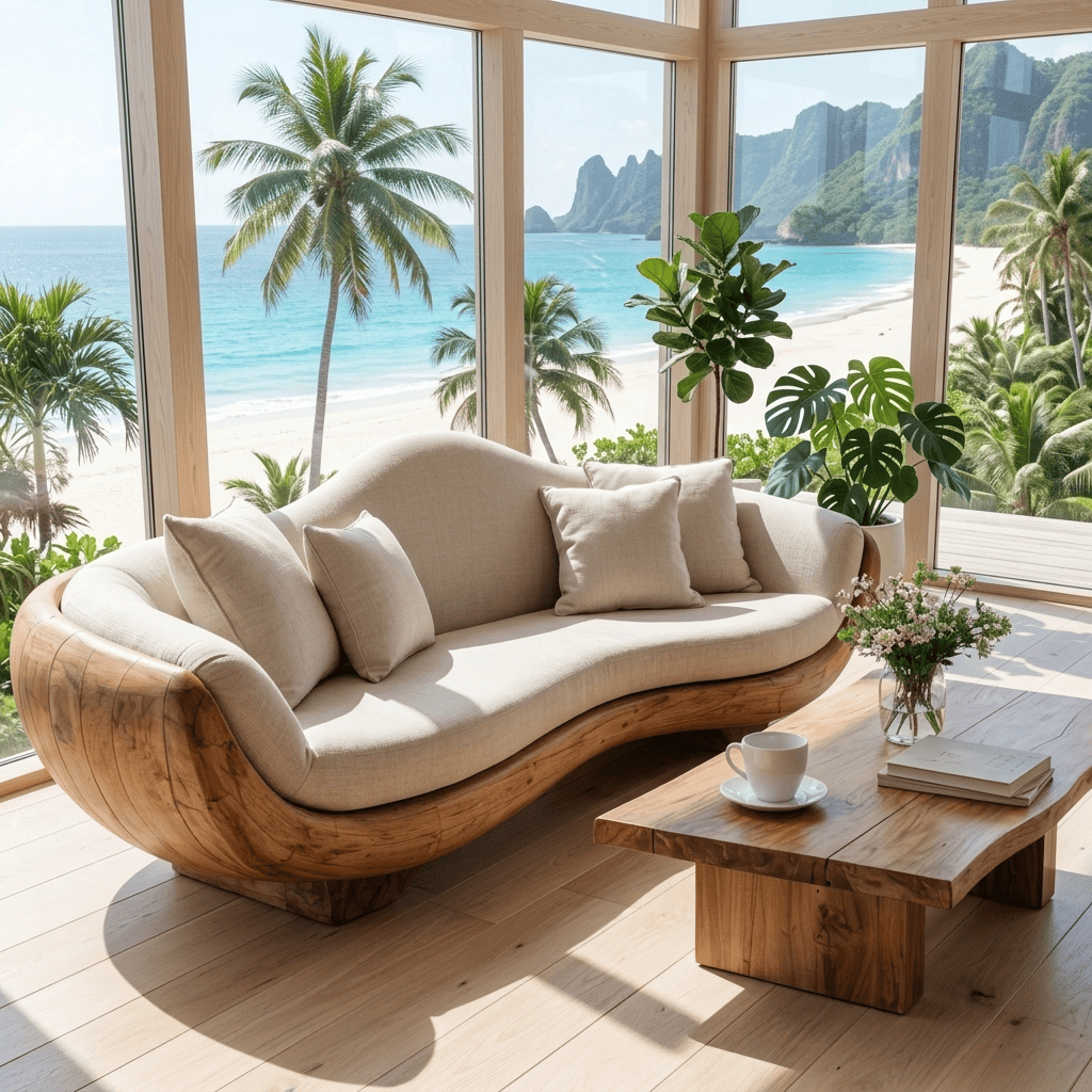 Skulpturales Sofa-Untergestell aus Massivholz mit fließenden Kurven für stilvolle moderne Interieurs