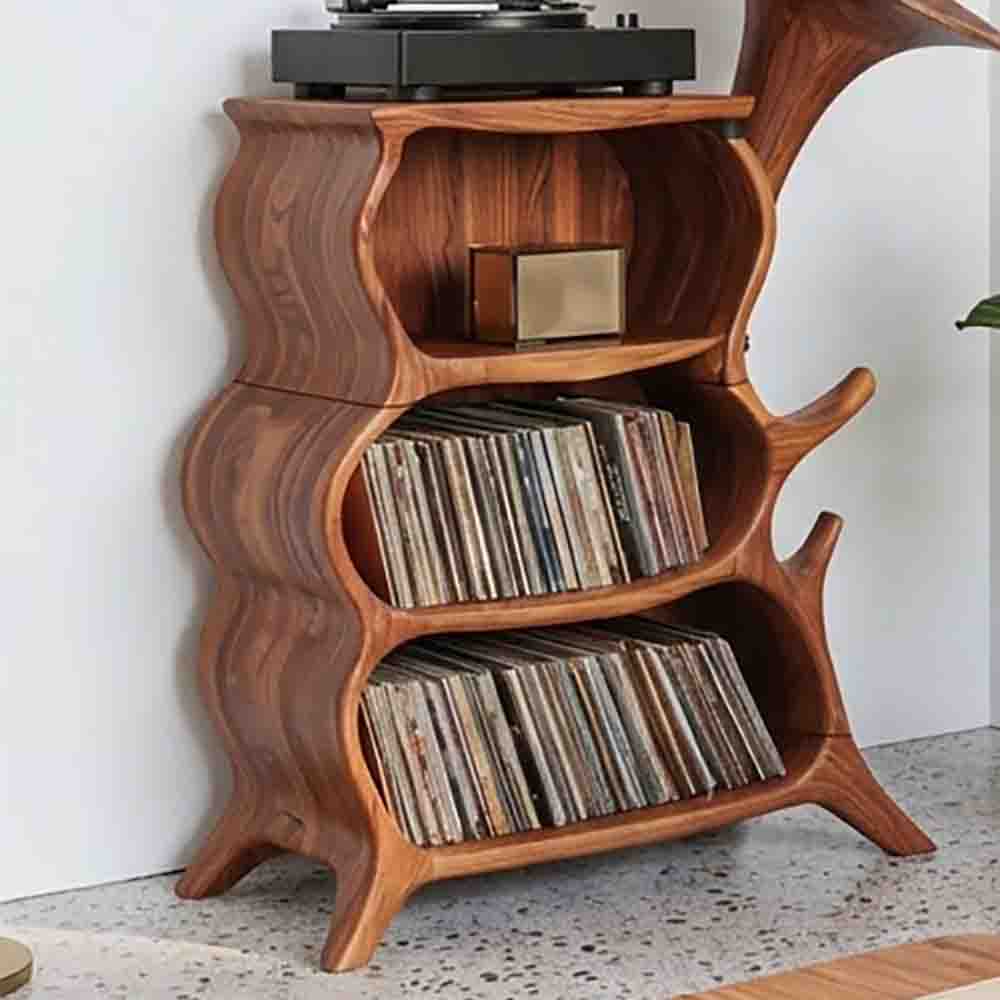 Handgeschnitzte Vinylkonsole aus Massivholz