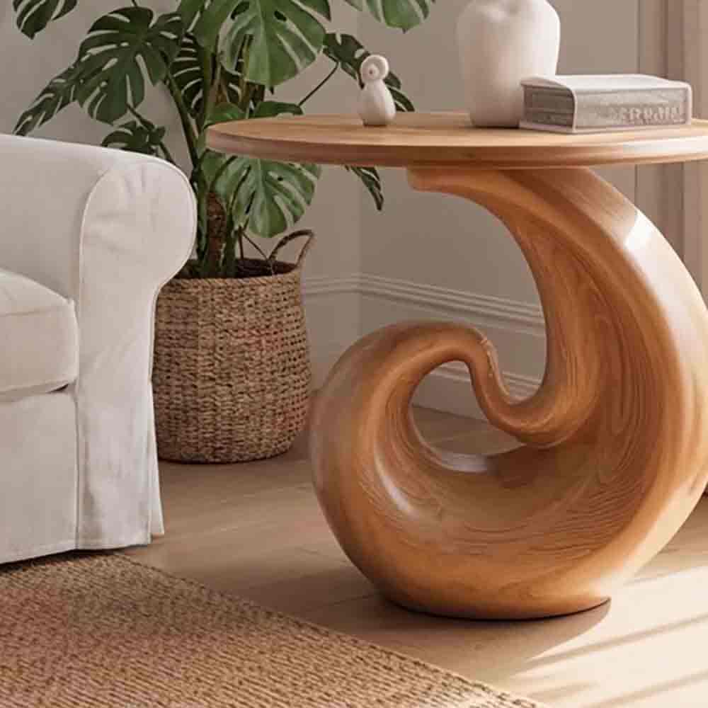 Skulpturaler Spiral-Beistelltisch aus Massivholz