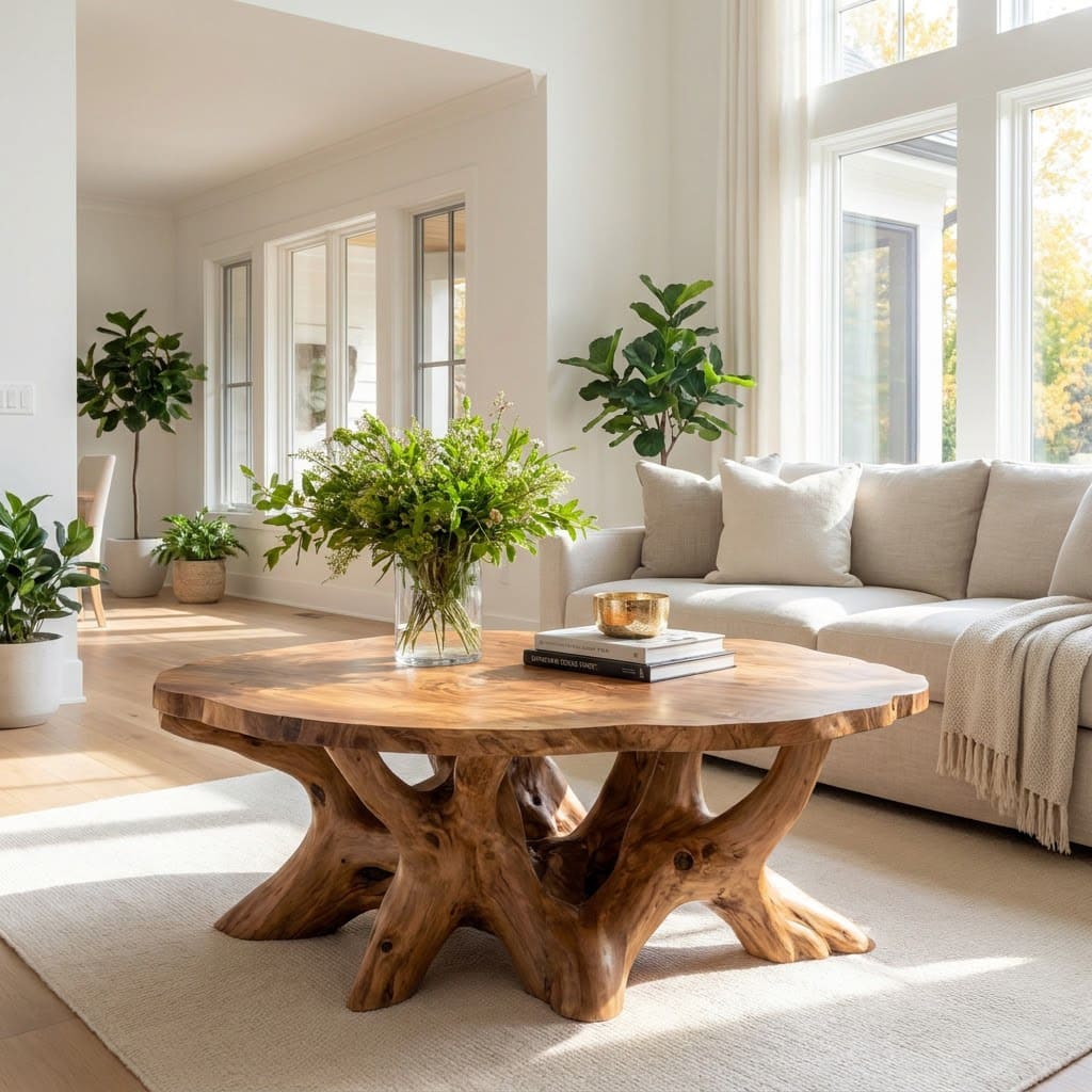 Skulpturaler Baumwurzel-Couchtisch aus Massivholz