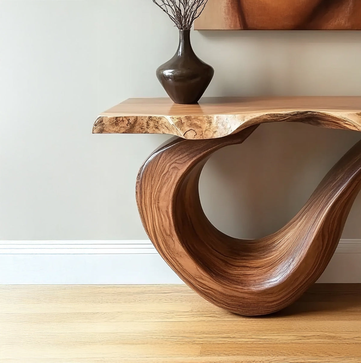 Handgefertigter Holz-Eingangstisch mit natürlicher Baumkante