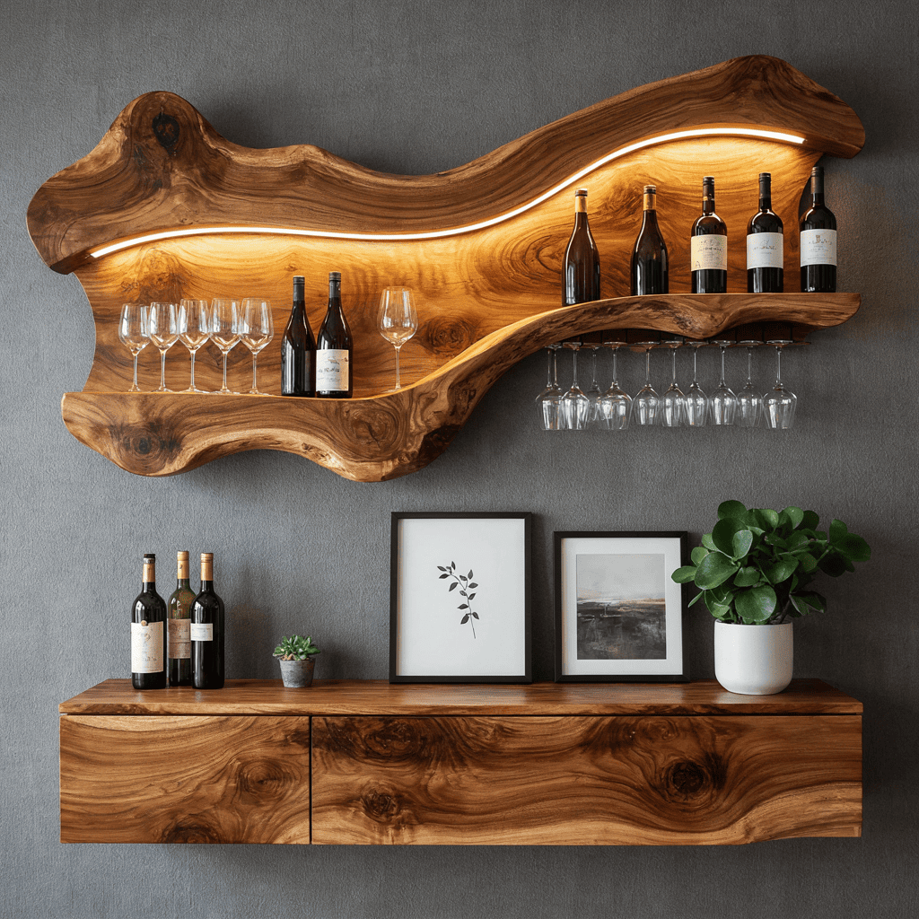 Elegantes beleuchtetes Holz-Weinregal aus echtem Hartholz