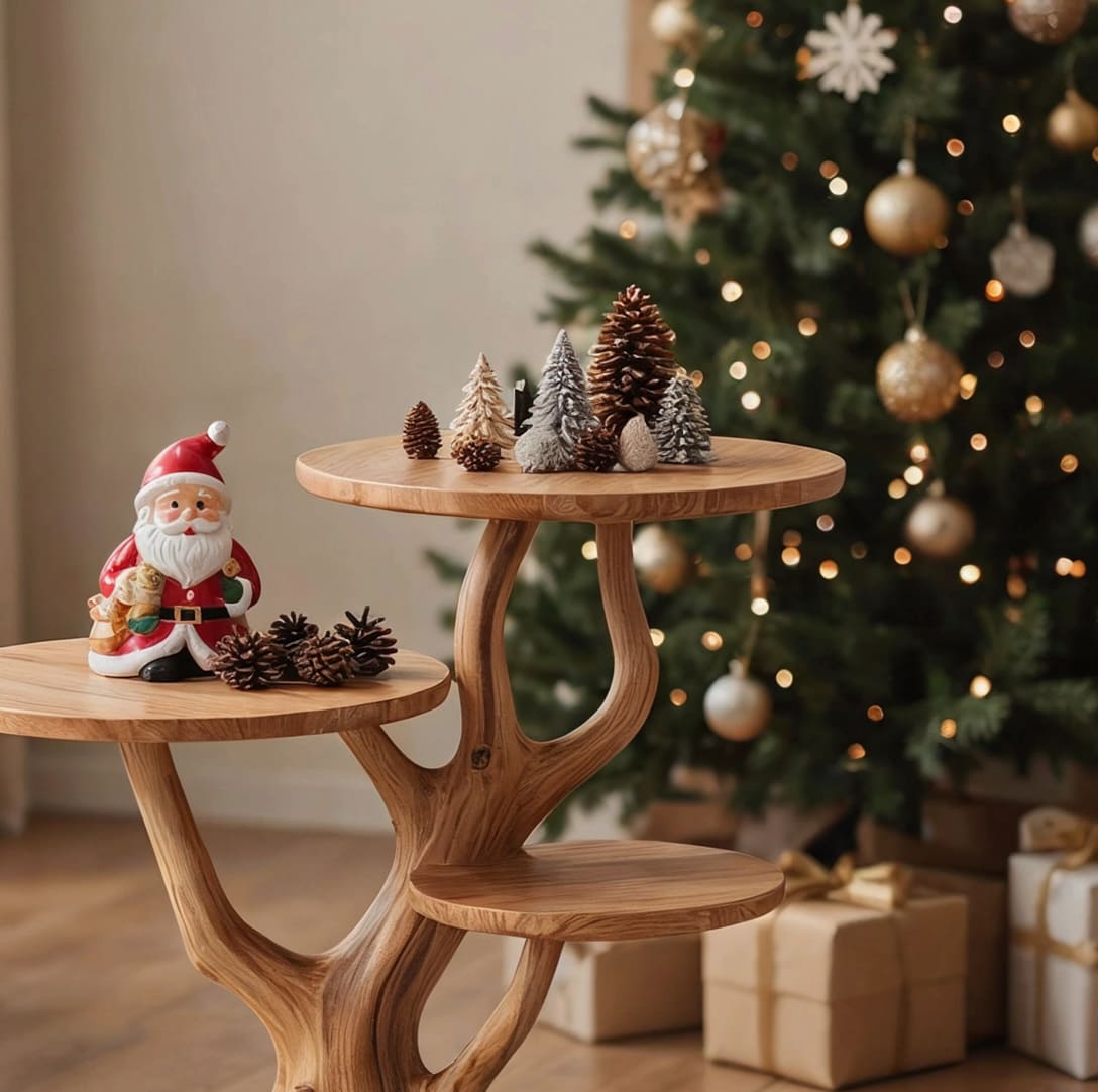 Weihnachtlich inspirierter Beistelltisch aus Massivholz