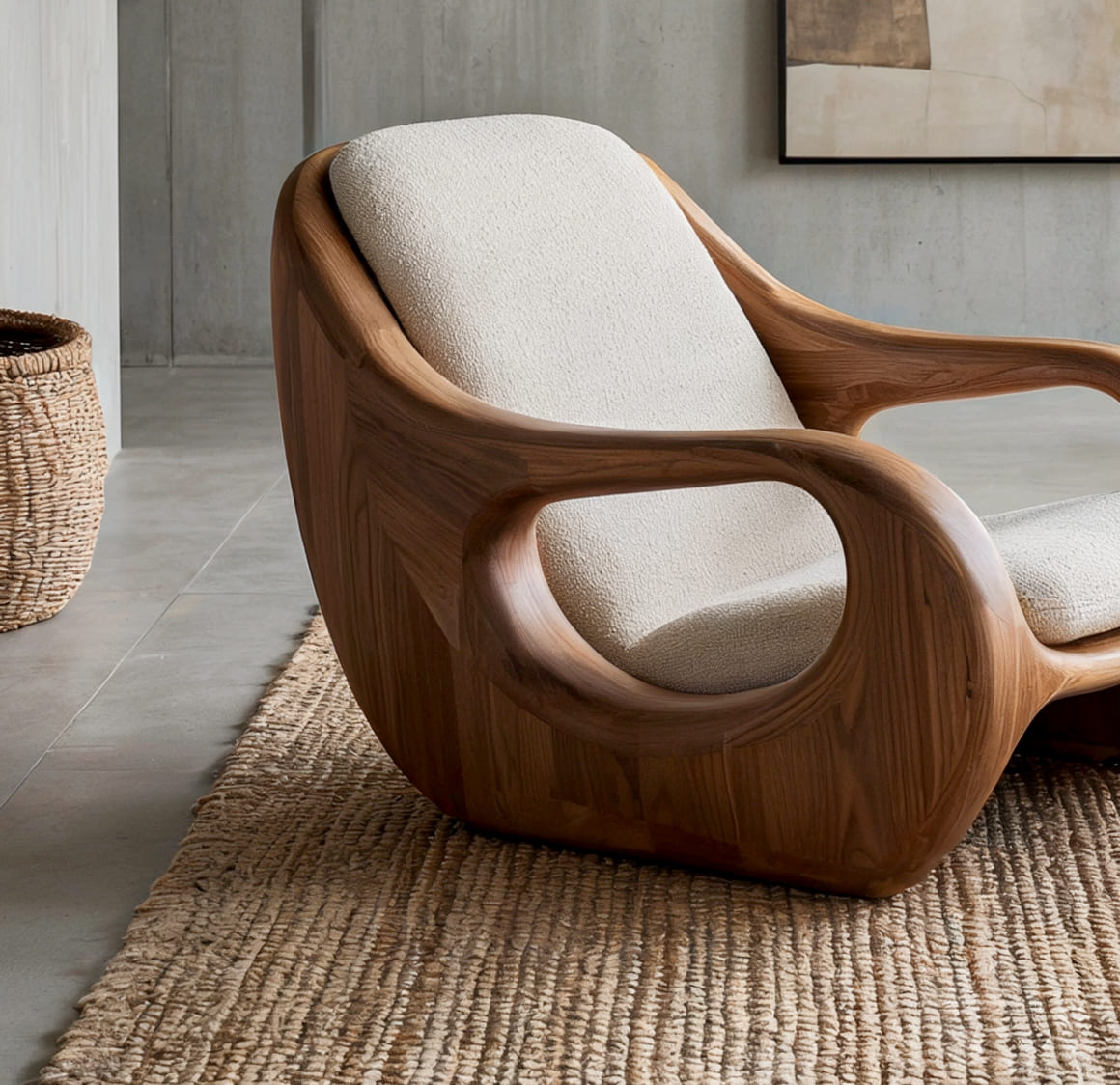 Eleganter skulpturaler Stuhl aus Naturholz mit fließender ergonomischer Form aus Massivholz