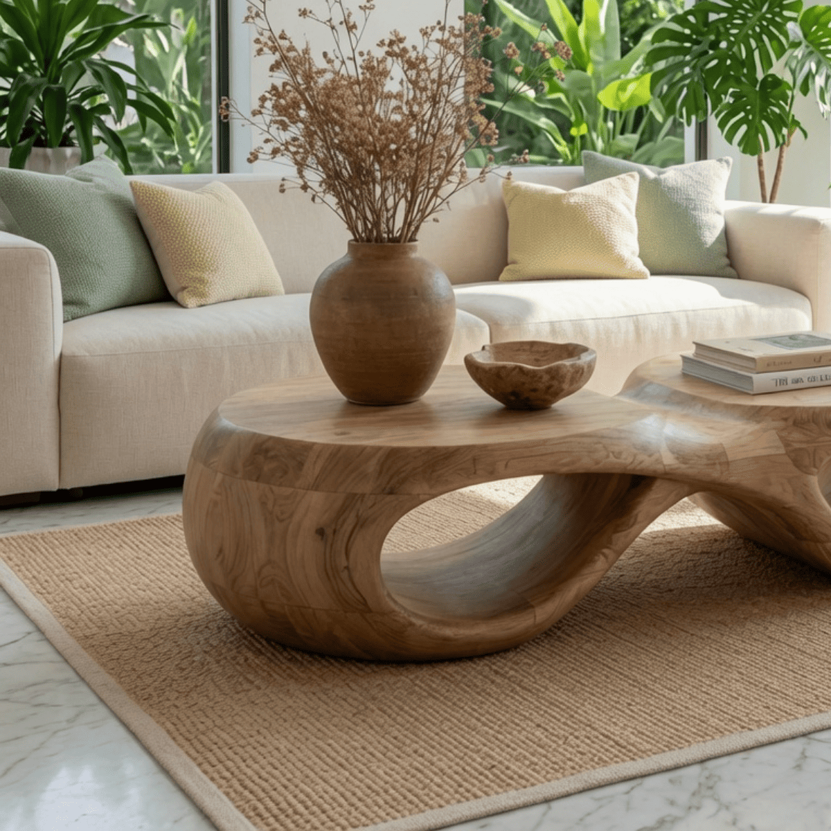 Biophiler Holz-Couchtisch aus Naturhartholz