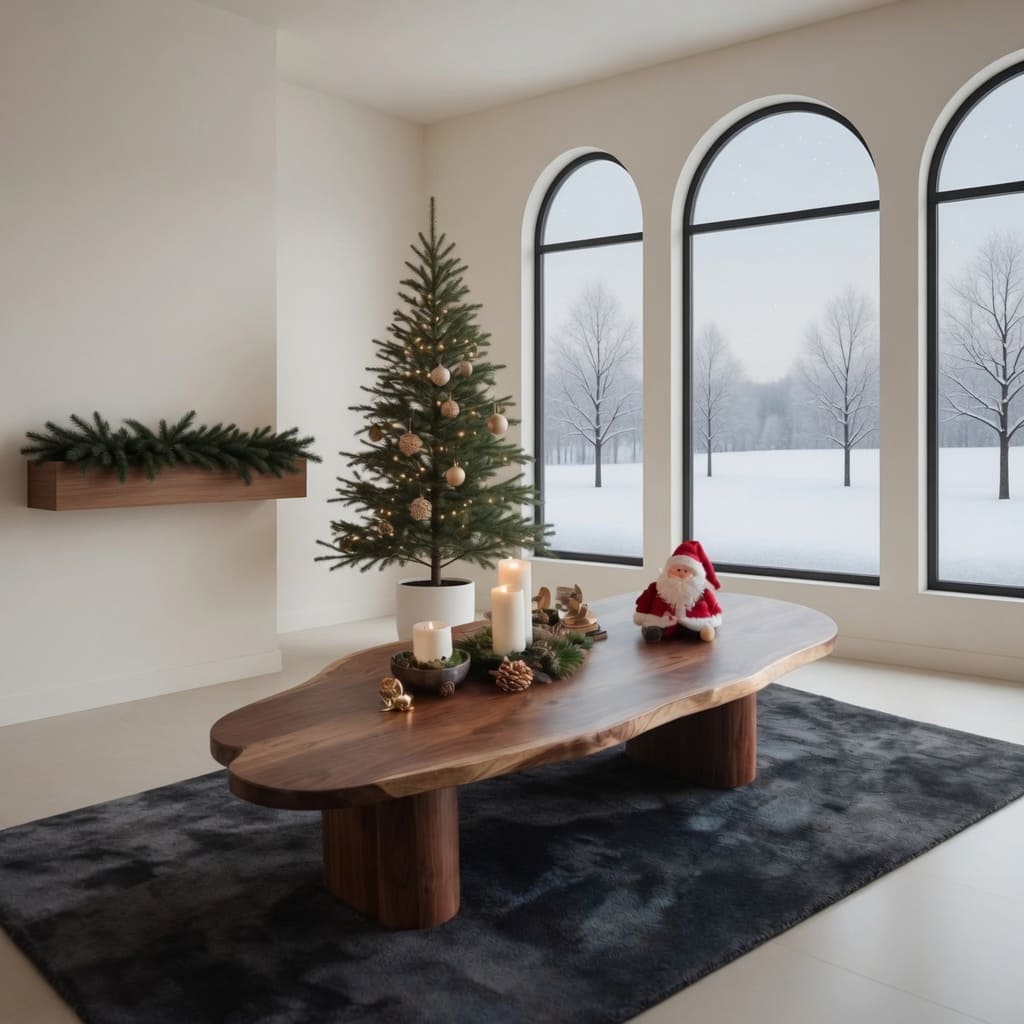 Skulpturaler Weihnachts-Couchtisch aus Massivholz mit Baumkante