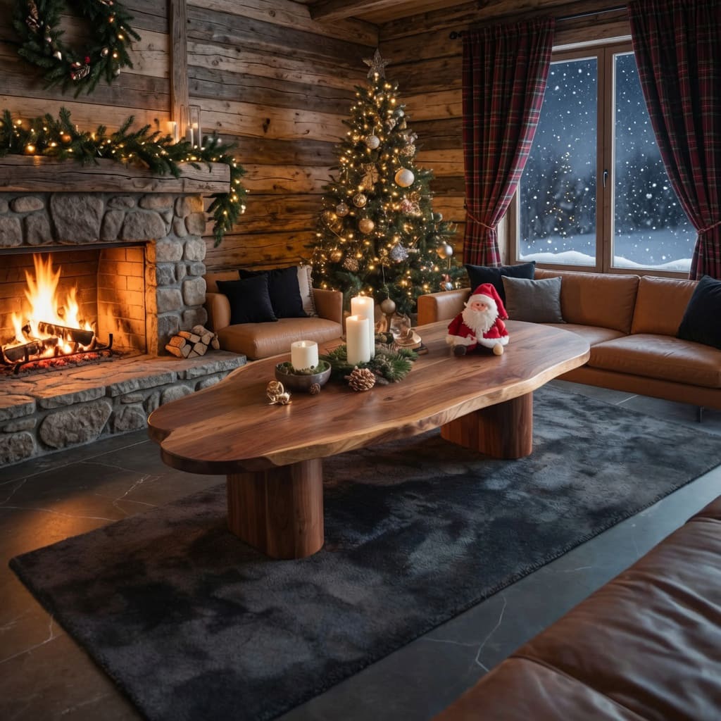 Zeitgenössischer Baumkanten-Couchtisch, der einem Luxus-Wohnzimmer natürliche Wärme verleiht
