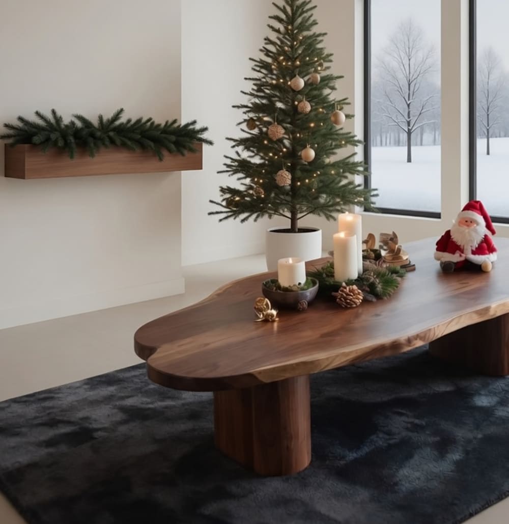 Künstlerischer Couchtisch aus Massivholz mit skulpturaler Silhouette