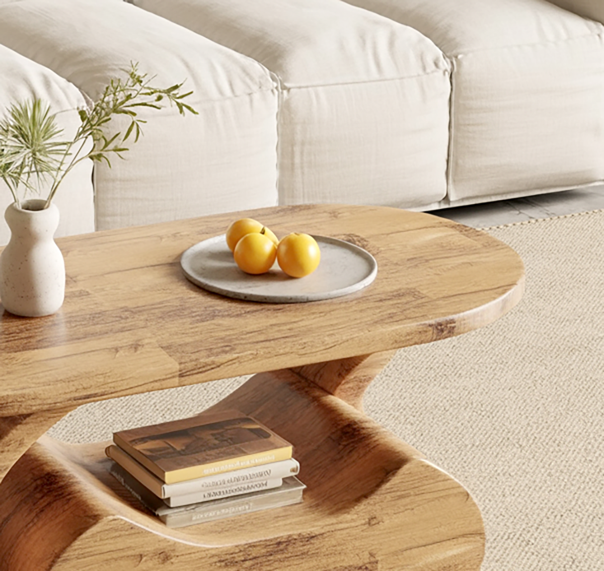 Künstlerischer Holz-Couchtisch, inspiriert von natürlichen fließenden Formen