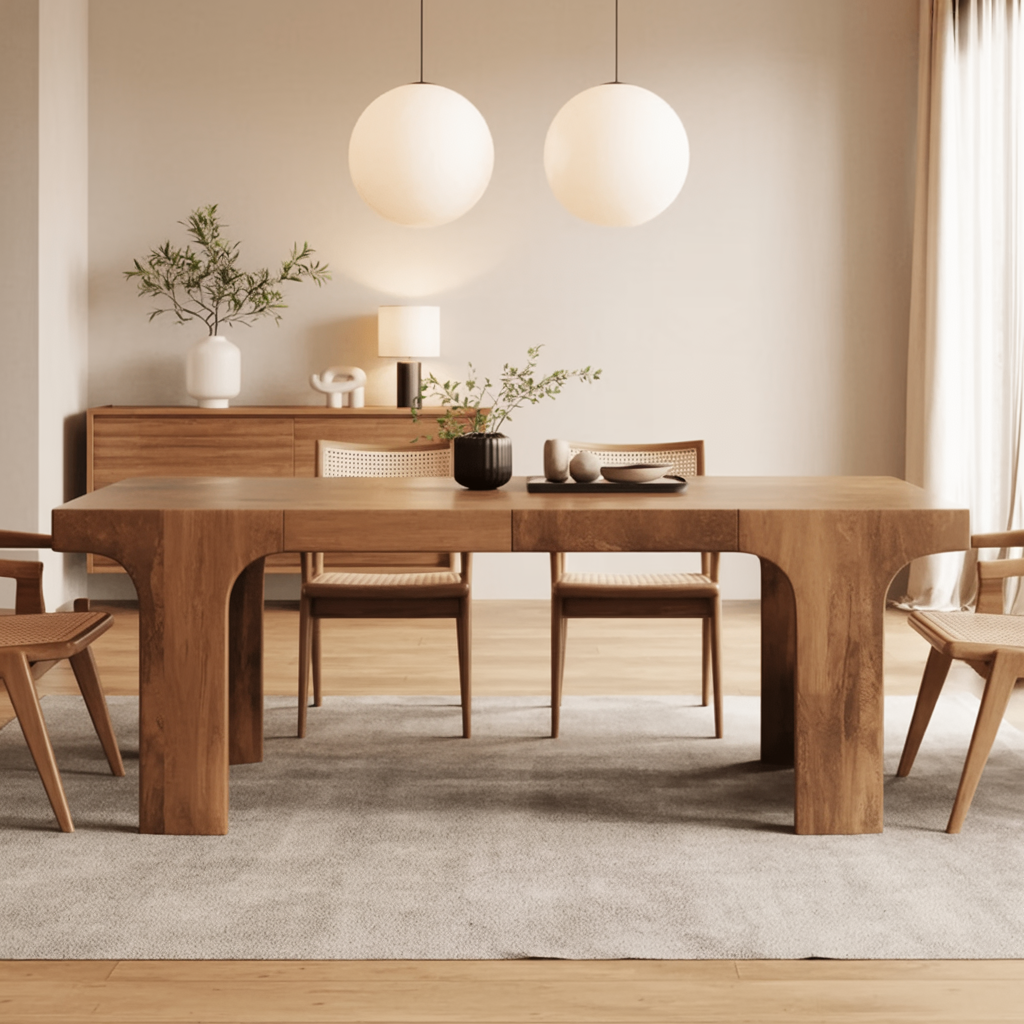 Moderne Essgruppe aus handgefertigtem Massivholz