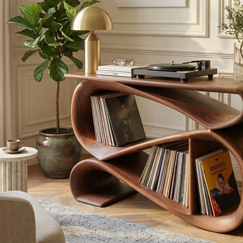 Zeitgenössische Vinyl-Plattenkonsole aus Massivholz