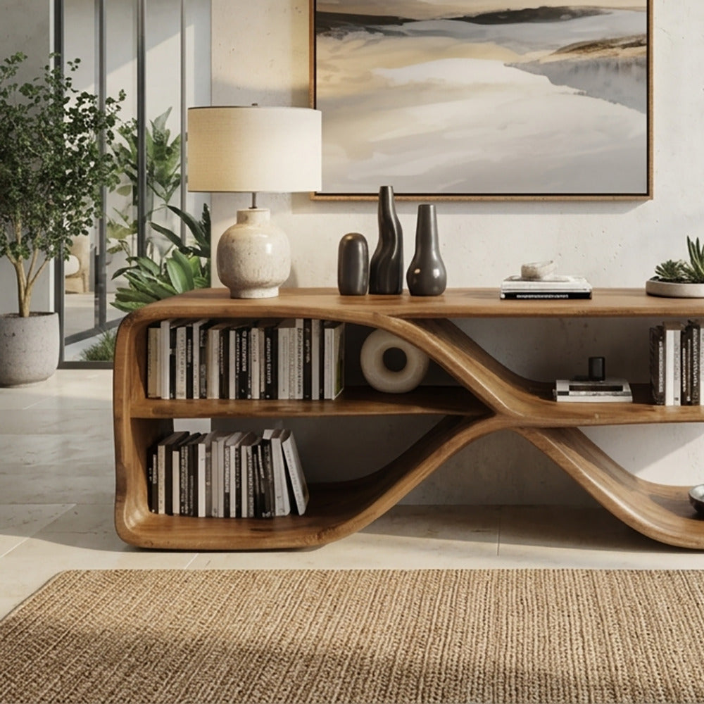 Modernes offenes Sideboard aus Massivholz mit Stauraum