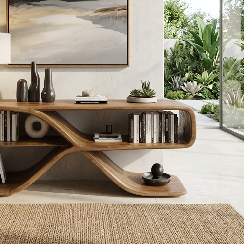 Handgeschnitztes Wellen-Sideboard aus Massivholz