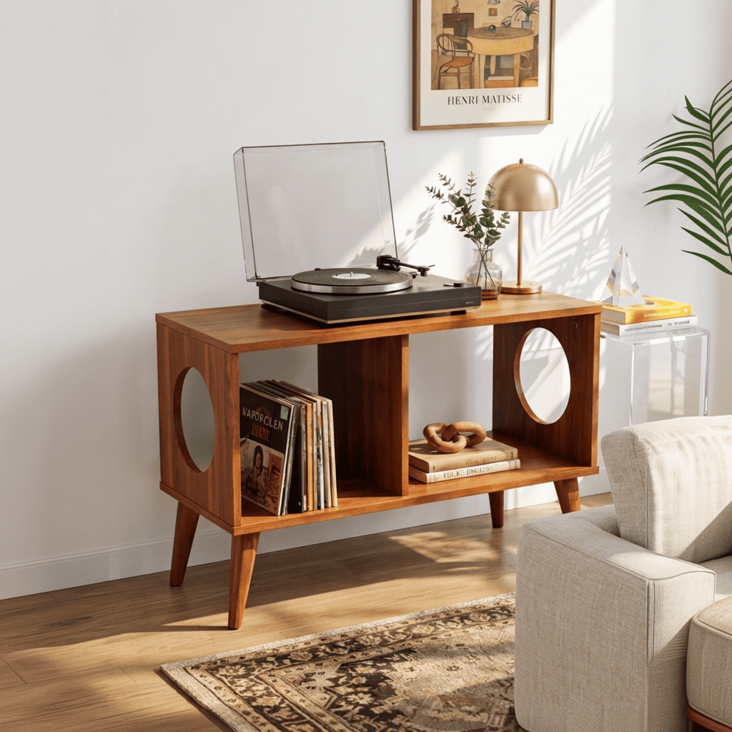 Mid-Century-Plattenspielerständer aus Massivholz