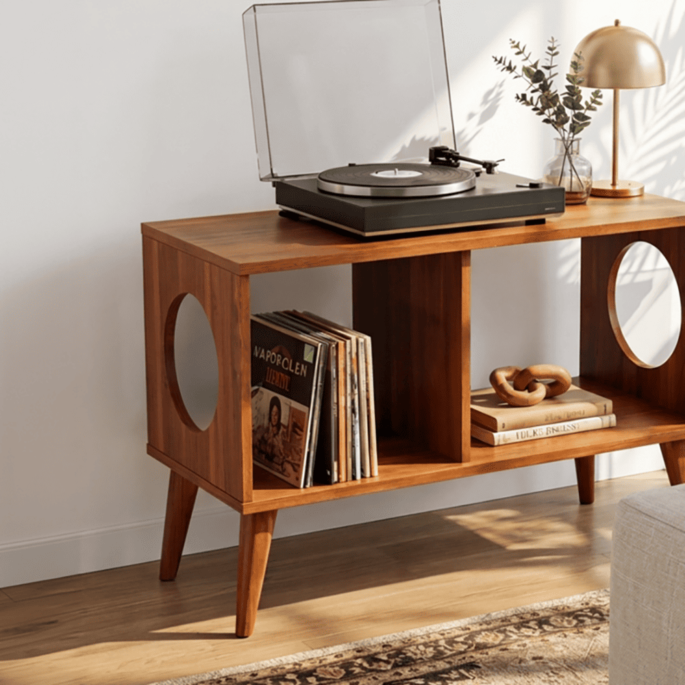 Zeitgenössischer Vinyl-Plattenständer aus Massivholz