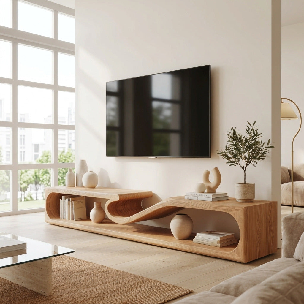 Skulpturales TV-Lowboard aus Massivholz