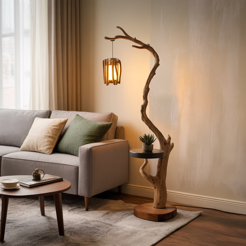 Handgemachte Astlampe mit skulpturaler Silhouette