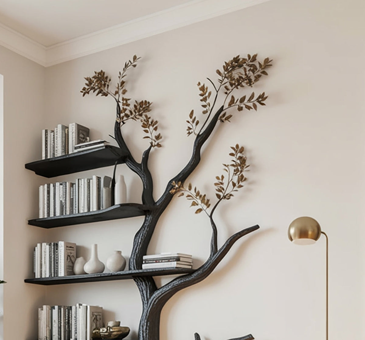 Organisch-moderne Wandbücherregal im Astdesign