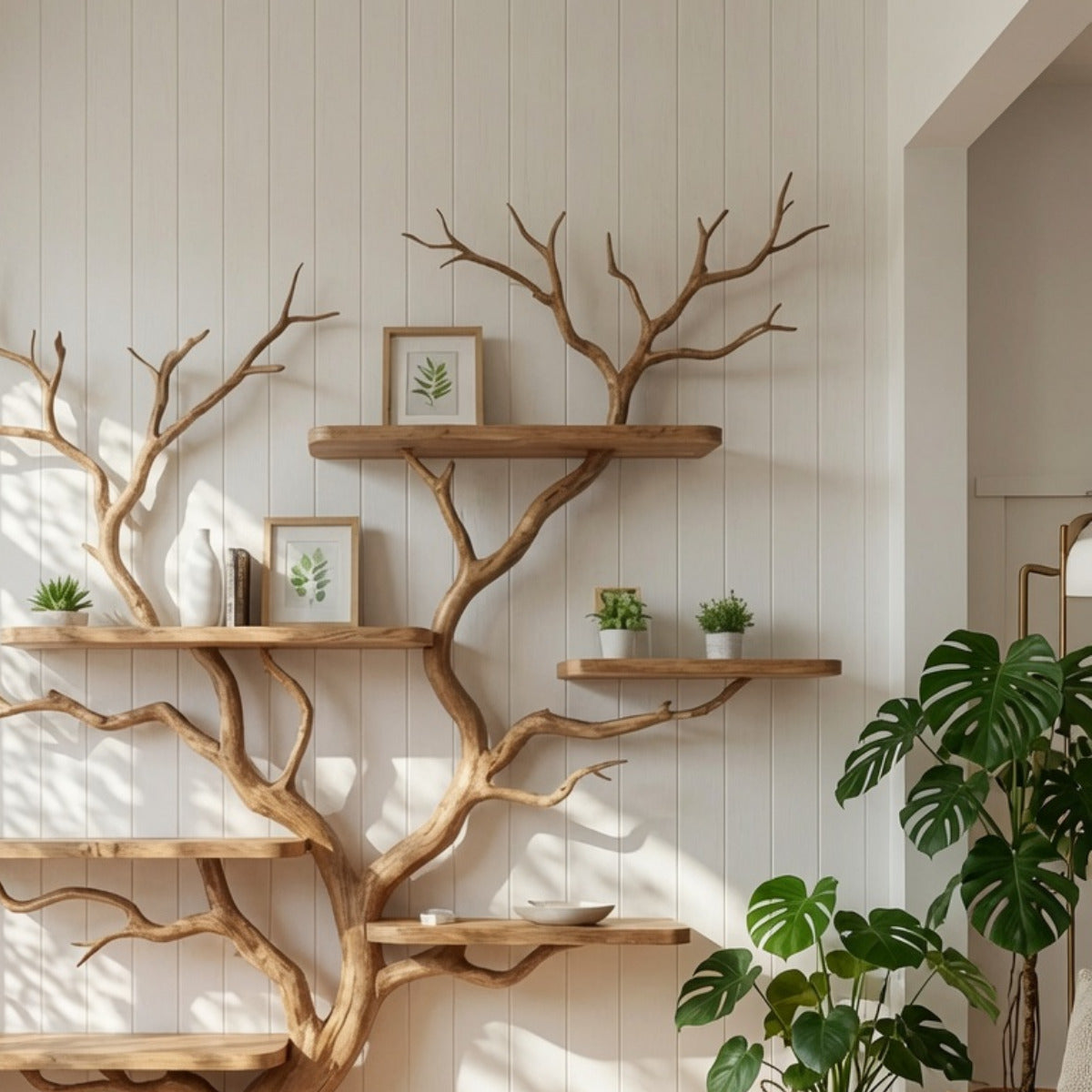 Handwerkliches handgefertigtes Holz-Baum-Bücherregal