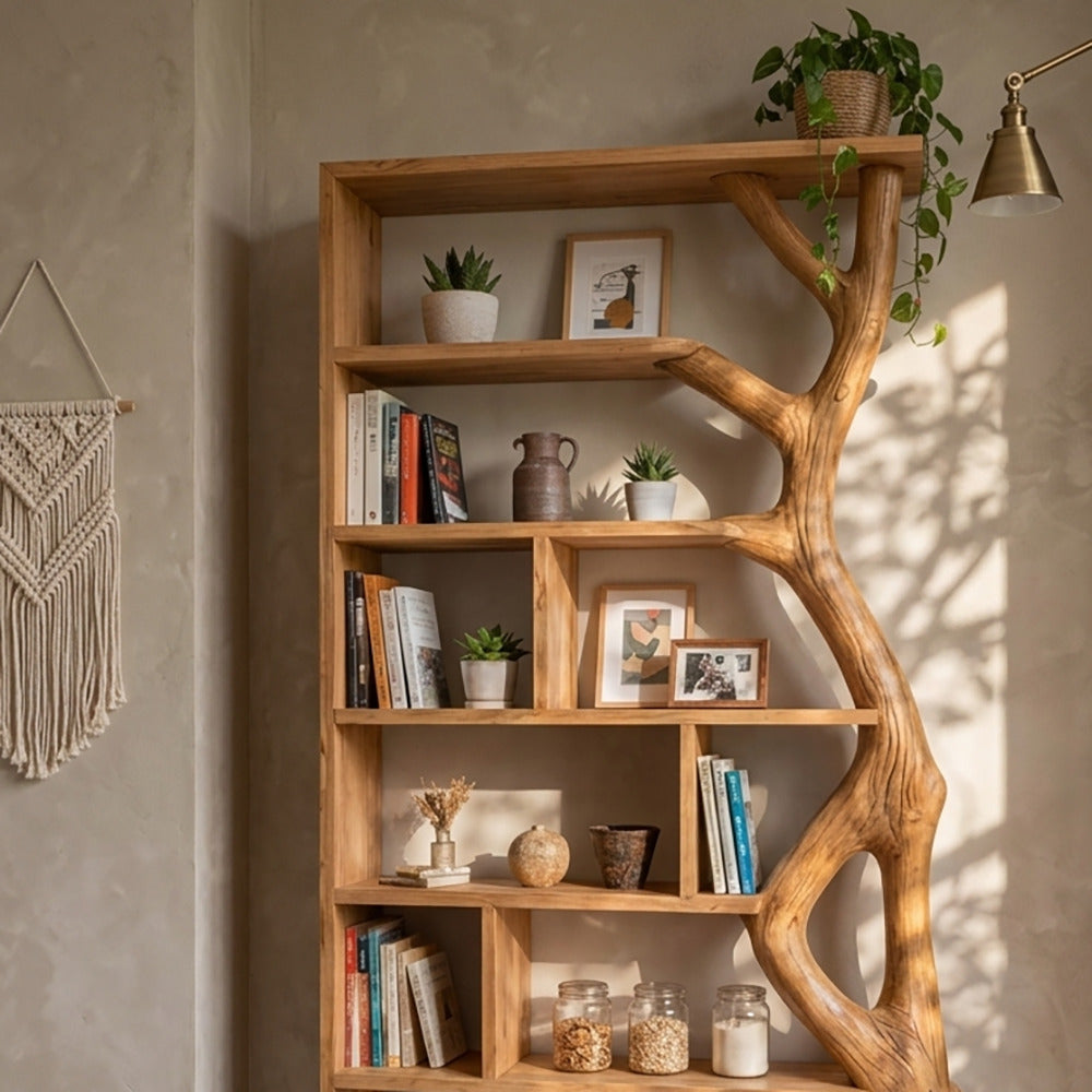 Zeitgenössisches Baumregal aus Massivholz im Astdesign
