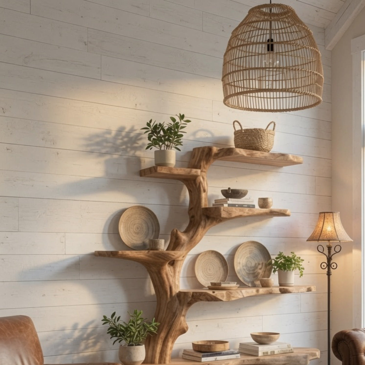 Modernes organisches Holz-Bücherregal im Baumdesign