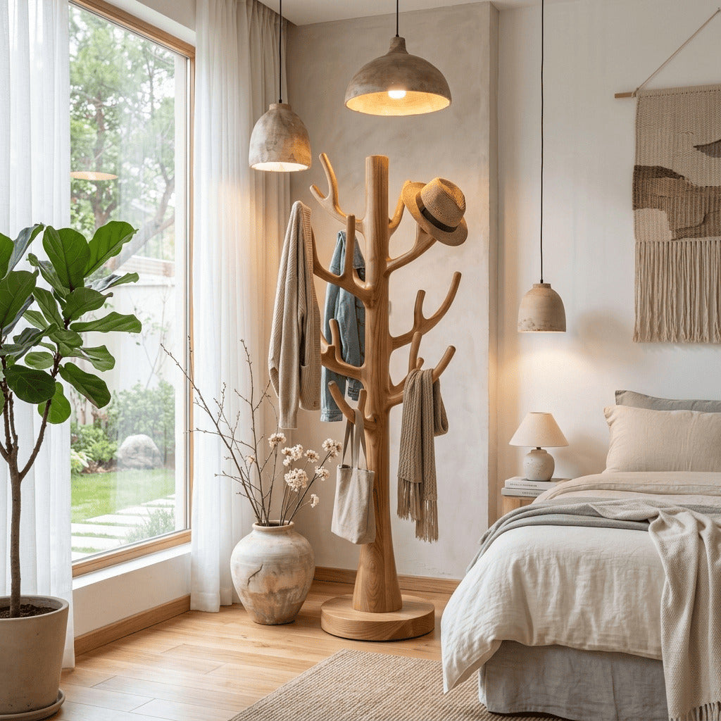 Moderne handgefertigte Garderobe in einem luxuriösen Schlafzimmer