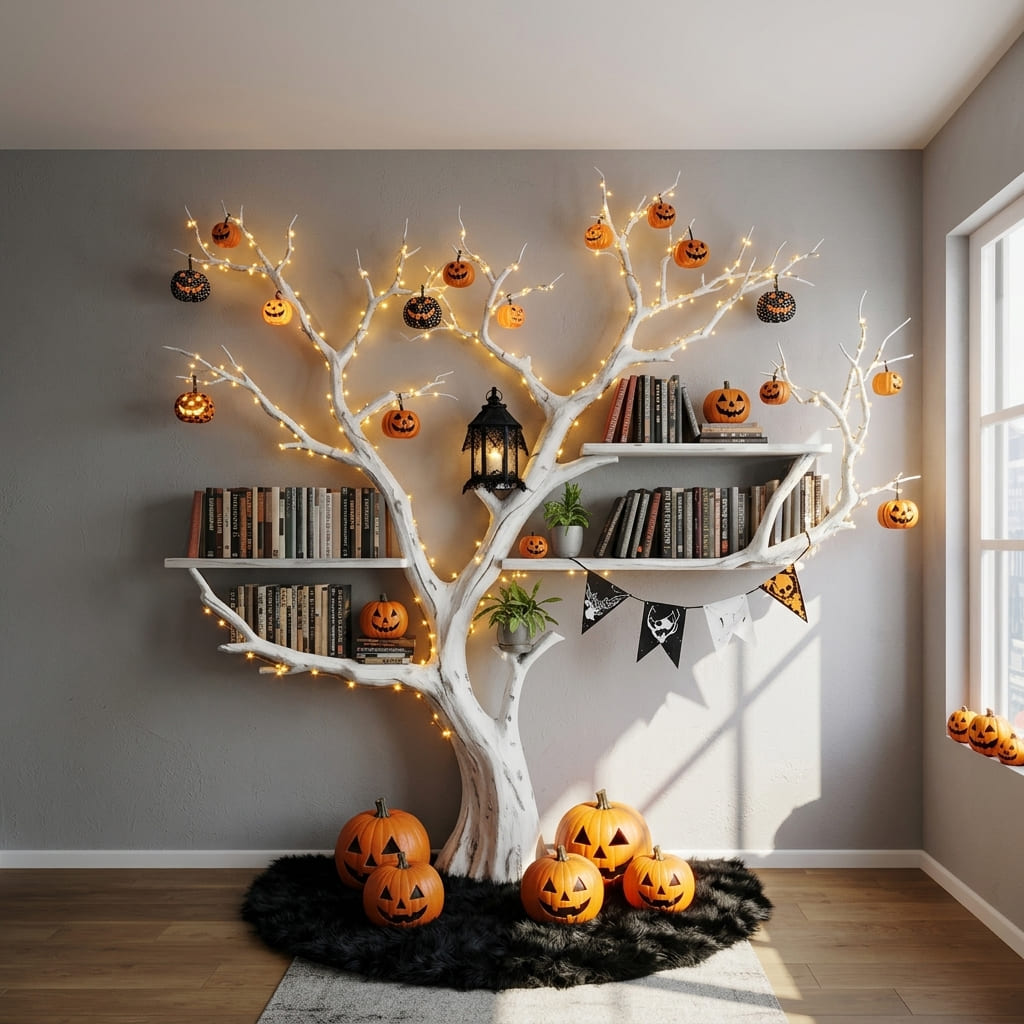 Skulpturales Halloween-Bücherregal in Astform aus Massivholz
