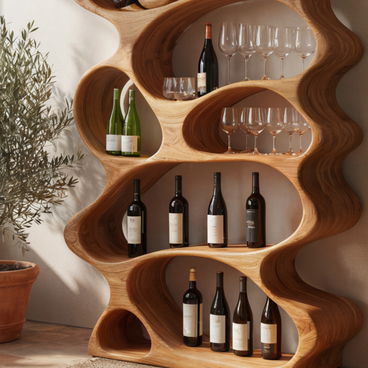 Handwerkliches Weinregal aus Naturhartholz