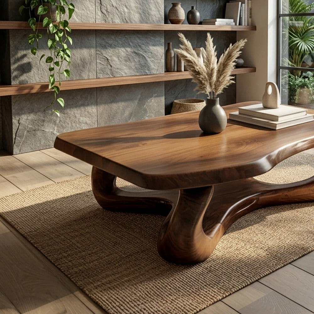 Zeitgenössischer Couchtisch aus Massivholz im Wellendesign