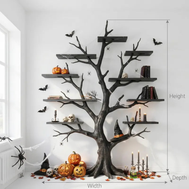 Skulpturales dunkles Halloween-Wandregal aus Massivholz in Astform