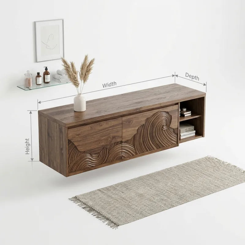 Skulpturaler schwebender Waschtisch aus Massivholz im Meereswellen-Design