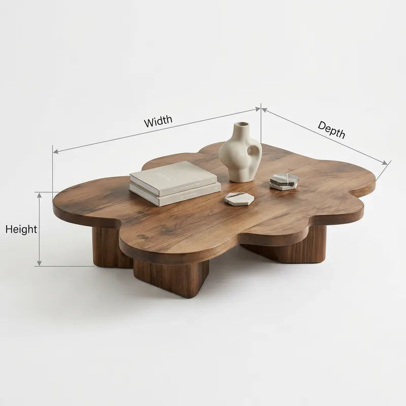 Skulpturaler Couchtisch aus Massivholz in Blumen- und Wolkenform