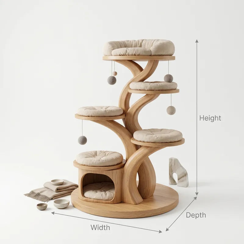 Skulpturaler Baum-Kratzbaum-Turm aus Massivholz & mehrstöckige Luxus-Katzenwohnung