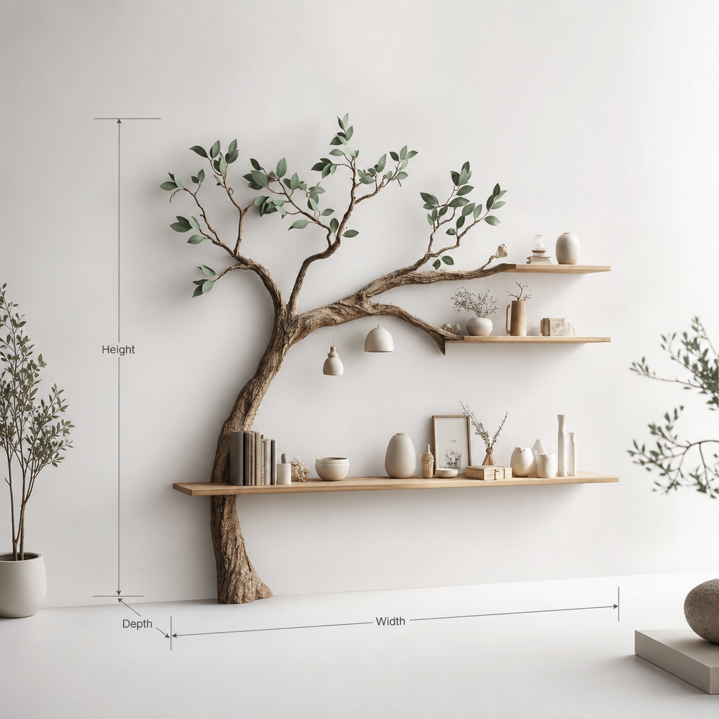 Baum-Bücherregal aus Massivholz als einzigartige skulpturale Wandpräsentation