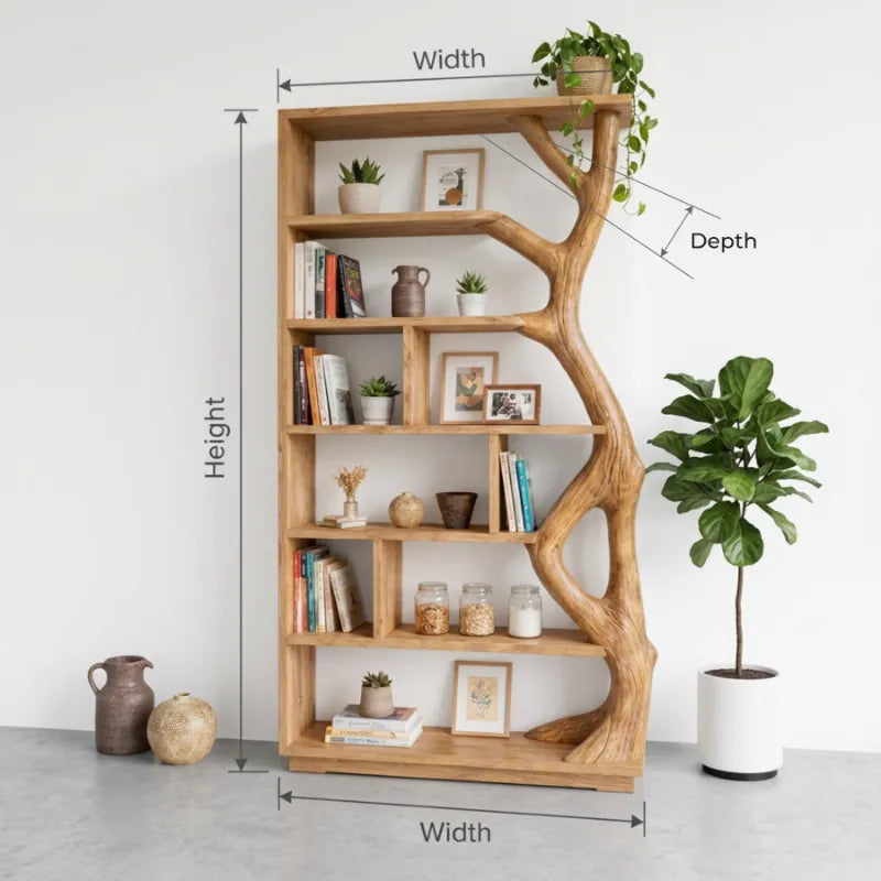 Skulpturales Bücherregal in Astform aus Massivholz