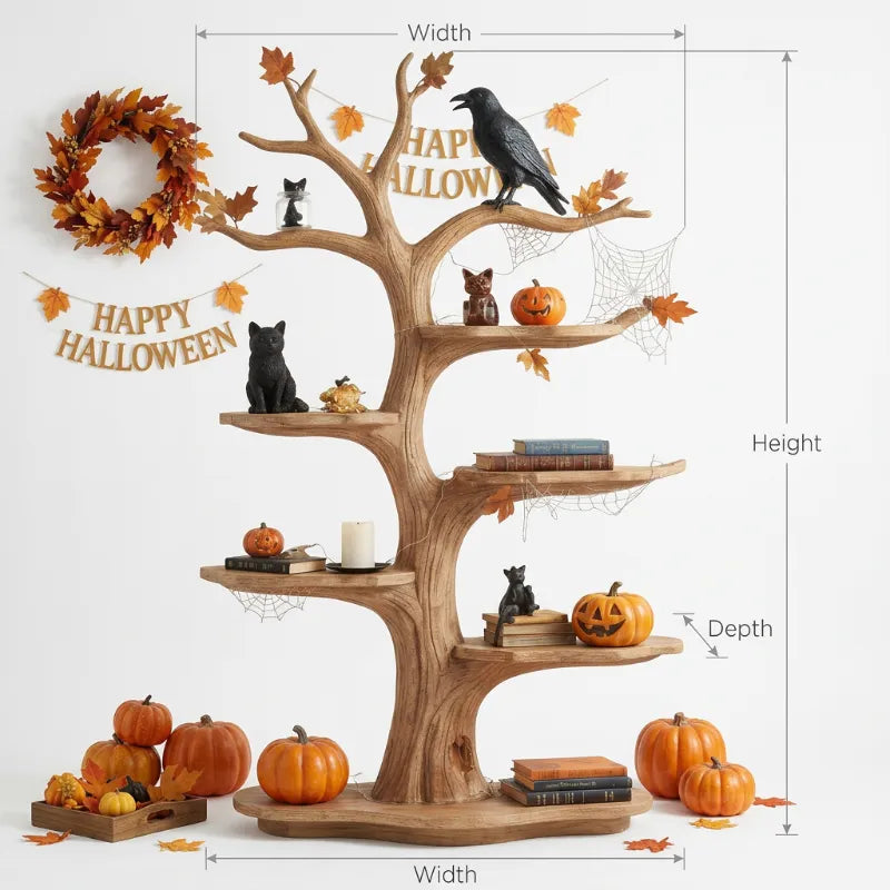 Skulpturales Astholz-Halloween-Regal & Präsentationsständer aus Massivholz