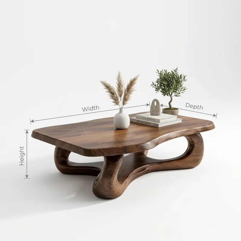 Skulpturaler Wellen-Couchtisch fürs Wohnzimmer mit natürlicher Holzmaserung