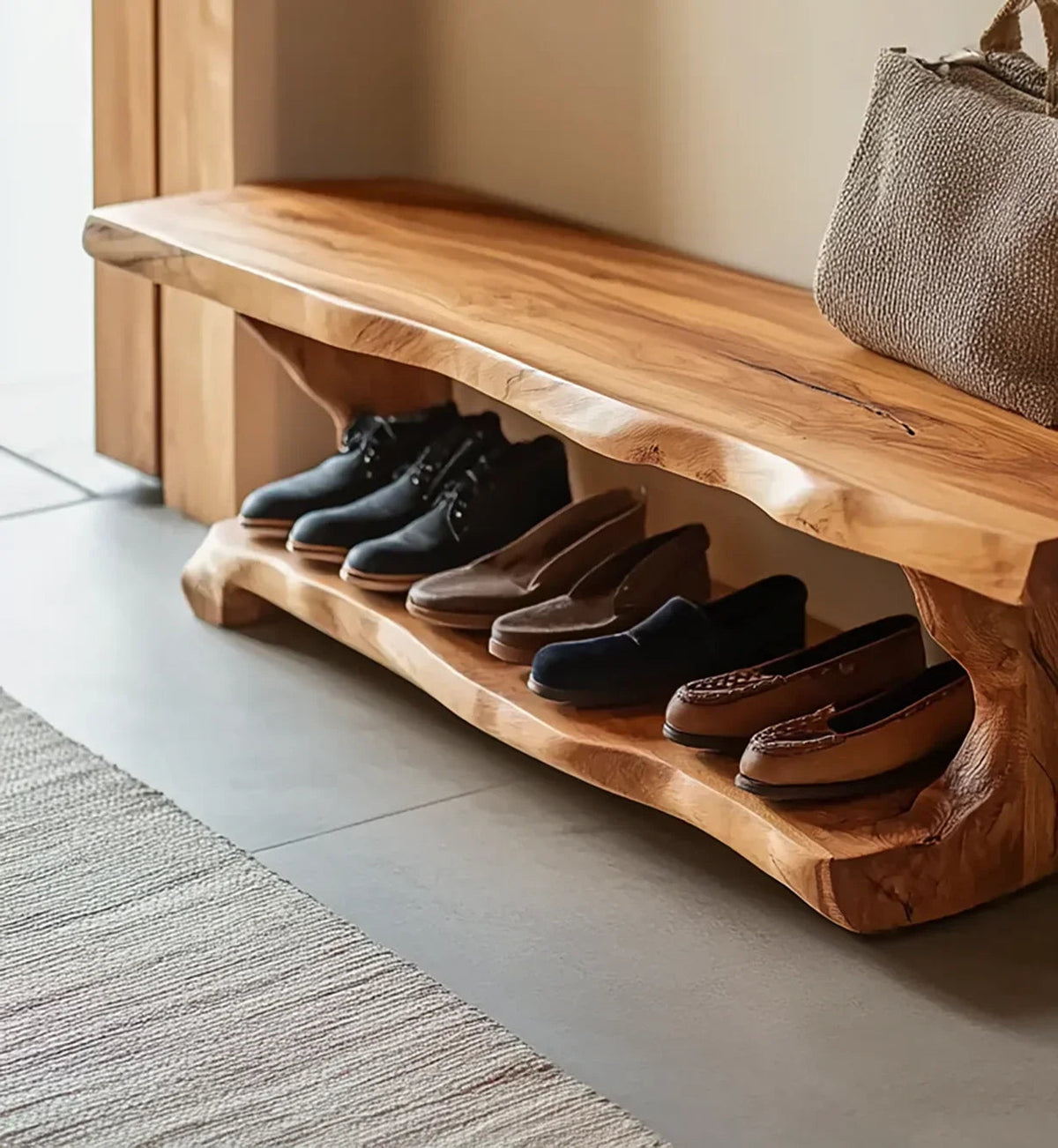 Schuhbank aus Holz im Mid-Century-Modern-Design
