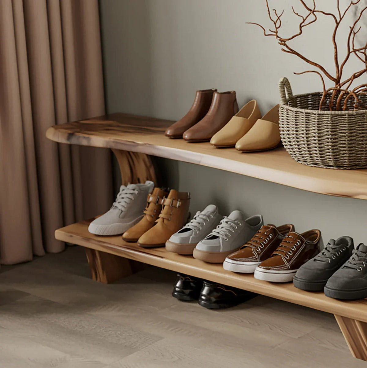 Schuhbank aus Holz im Mid-Century-Modern-Design