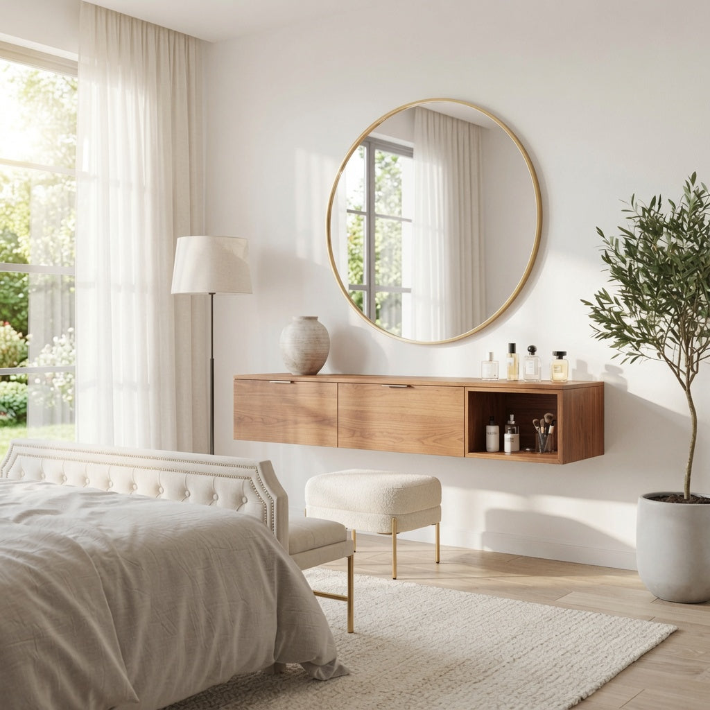 Minimalistische wandmontierte Schminktisch-Konsole aus Massivholz