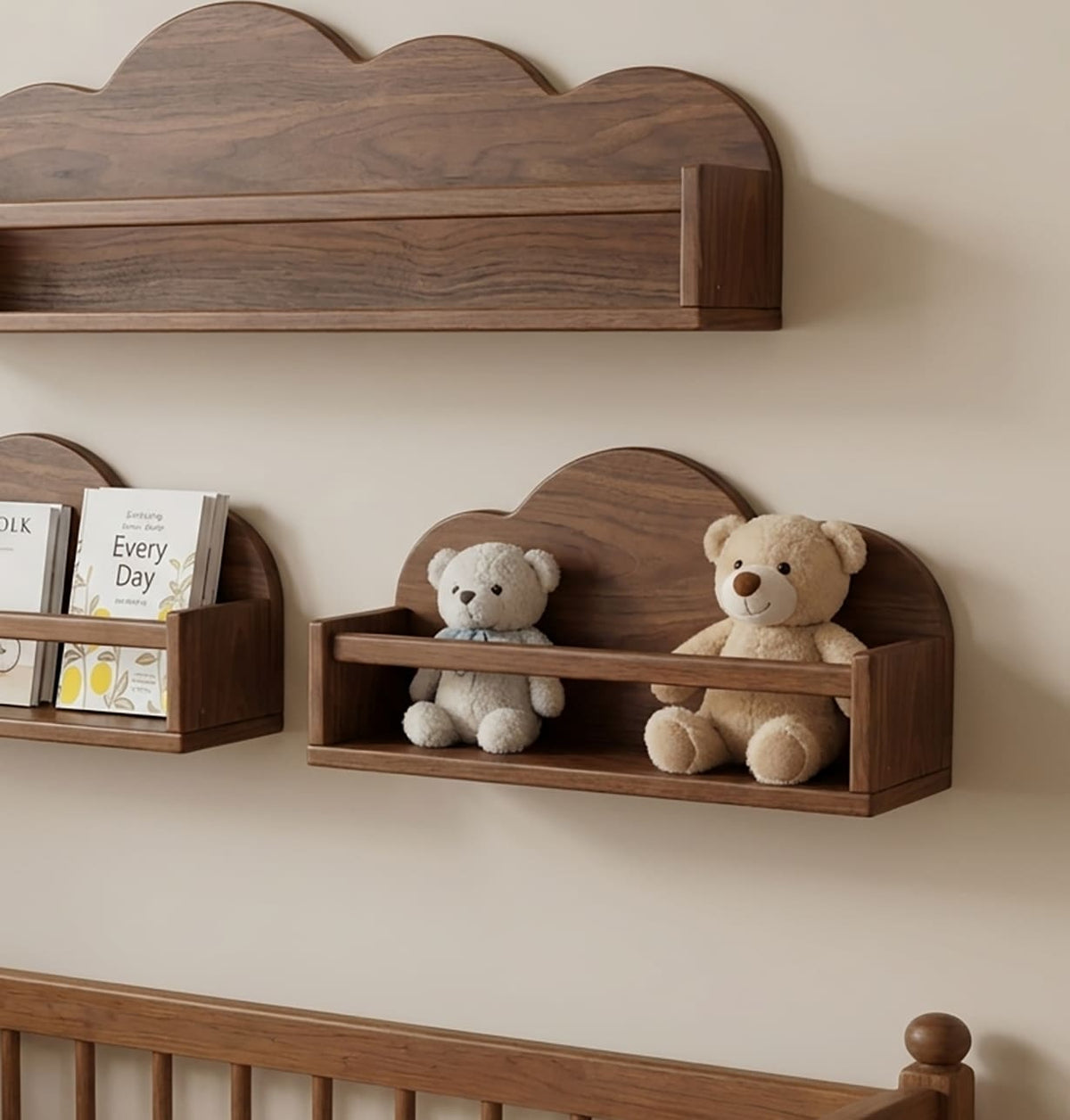 Schwebendes Bücherbrett aus Massivholz & Kinder-Wanddekor