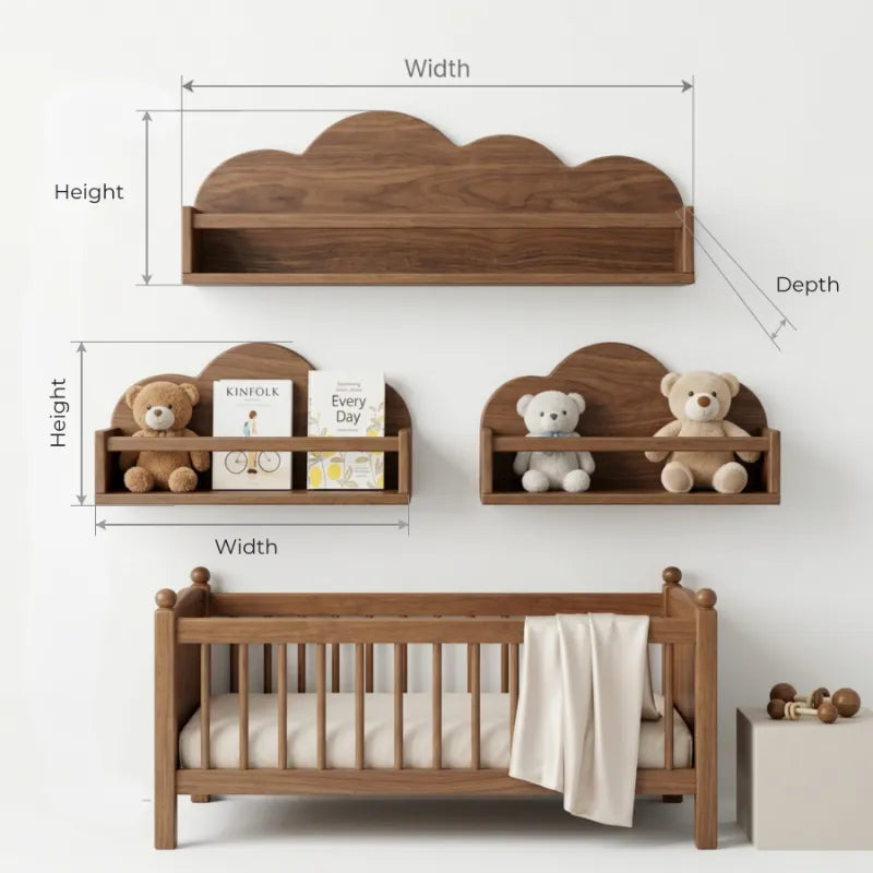 Schwebendes Bücherbrett aus Massivholz & Kinder-Wanddekor