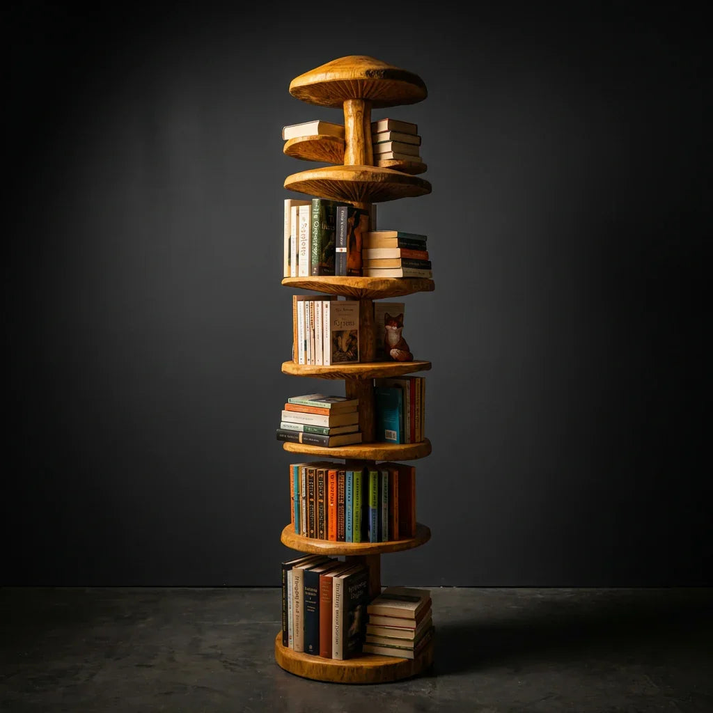 Stehender Pilz-Turm-Bücherregal mit gestuften runden Ablagen – Ashdeco 2026