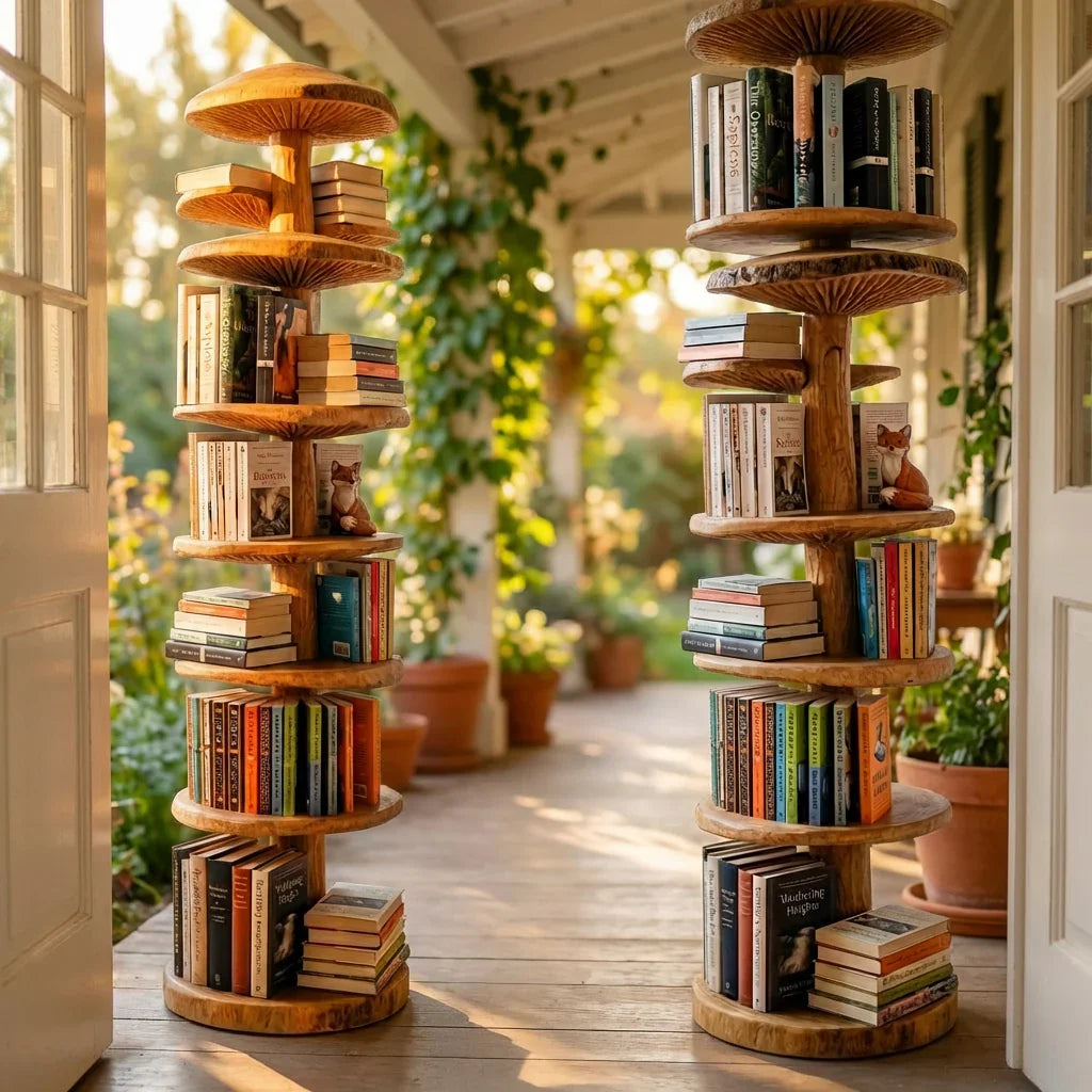 Stehender Pilz-Turm-Bücherregal mit gestuften runden Ablagen – Ashdeco 2026