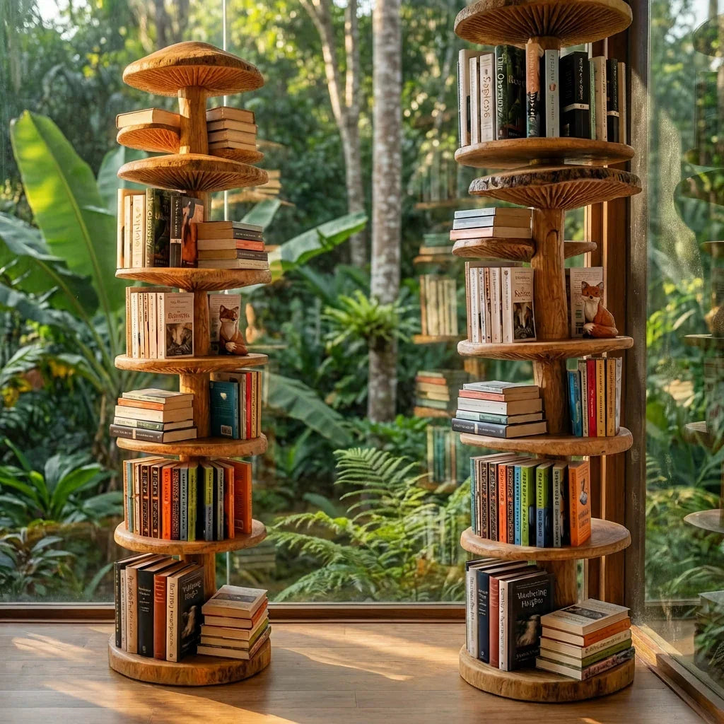 Stehender Pilz-Turm-Bücherregal mit gestuften runden Ablagen – Ashdeco 2026