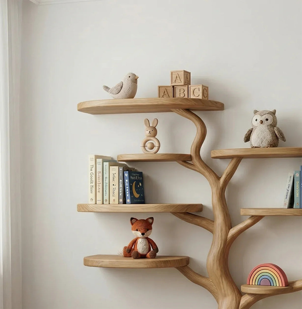 Mid-Century-Baum-Bücherregal fürs Baby- und Kinderzimmer